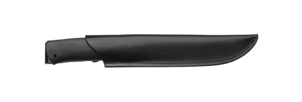 Κυνήγι μαχαίρι με ξύλινη λαβή και δερμάτινη θήκη που απομονώνονται σε wh — Φωτογραφία Αρχείου