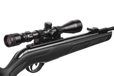 Pnömatik tüfek beyaz arka planda izole edilmiş. Modern havalı tüfek.