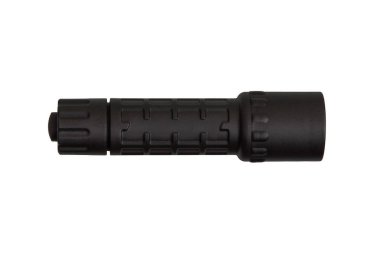 modern black metal flashlight isolated on white clipart