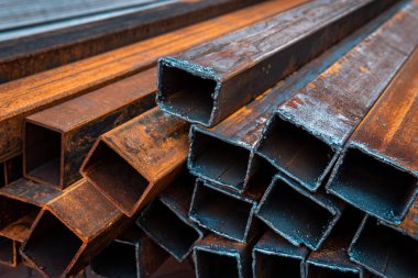 İnşaat için çelik çubuk. Metal boru profili. Stok fotoğrafım.