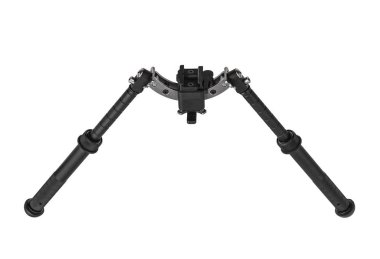 Keskin nişancı tüfeği için bipod beyaz bir arkaplanda izole edilmiş. Vurgulama f