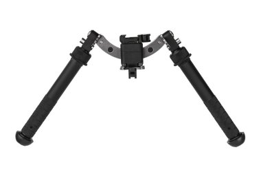 Keskin nişancı tüfeği için bipod beyaz bir arkaplanda izole edilmiş. Vurgulama f