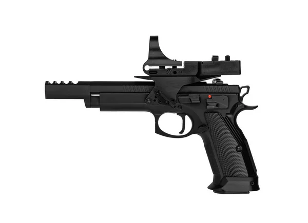 Modern sports pistol with a collimator sight. Gun isolate on a w — Stock Photo, Image