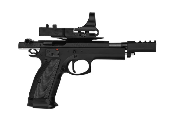 Nowoczesny pistolet sportowy z celownikiem kolimatorowym. Izolat broni na w — Zdjęcie stockowe