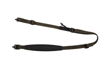 Beyaz sırt grubunda izole edilmiş bir silah için yeşil naylon omuz askısı.