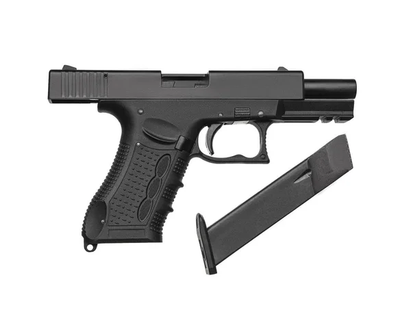 Czarny pistolet odizolowany na białym tle. Krótkobeczkowate — Zdjęcie stockowe