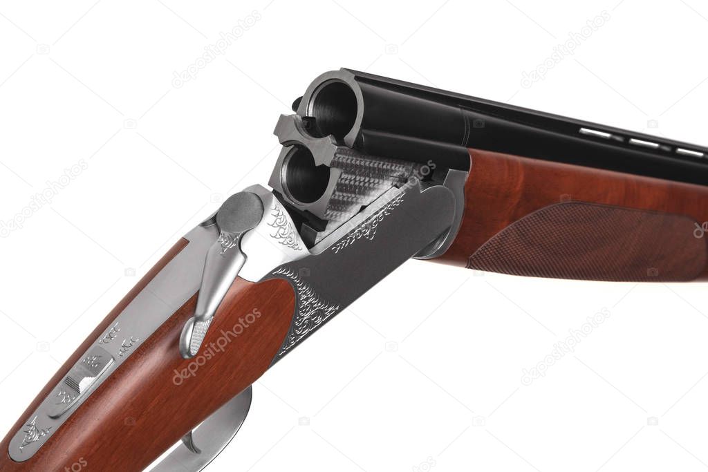 Hunting double-barrelled gun on a white background.  Double Shot