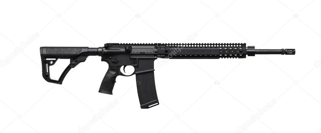 Modern automatic rifle isolated on white background. Tactical ca