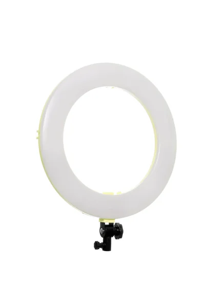 Close-up van circulaire Neon LED lamp geïsoleerd witte achtergrond. Pop — Stockfoto