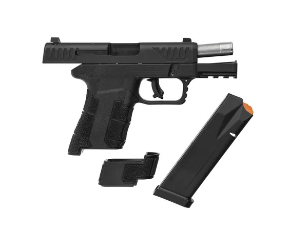 Black gun pistol isolated on white background. Short-barreled we — Stock Photo, Image