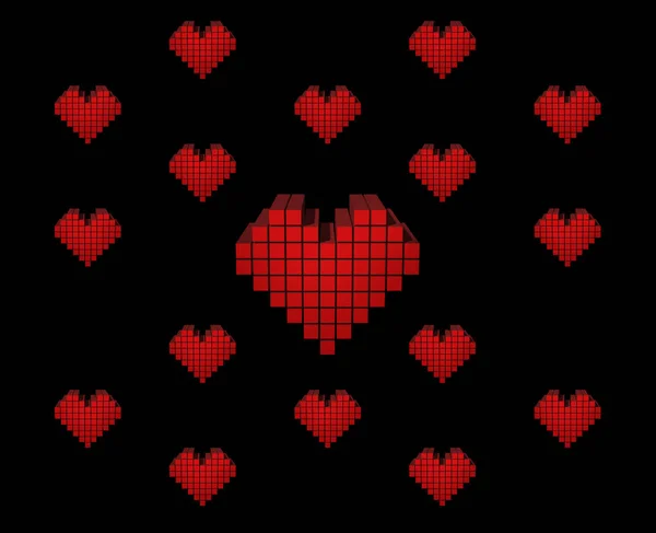 Красное пиксельное сердце на черном фоне. Концепция любовной карты. Святой — стоковое фото