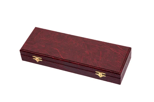 Red case with gilded locks. Box for an expensive gift. Luxury pa — 스톡 사진