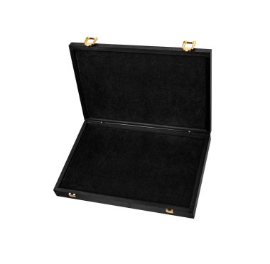 Yaldızlı kilitleri olan açık ahşap bir kutu. Anyth için lüks ambalaj