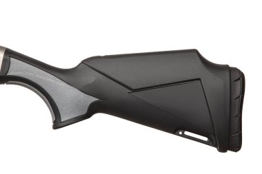 Modern siyah gümüş av tüfeği beyaz arka planda izole edilmiş. Silah.