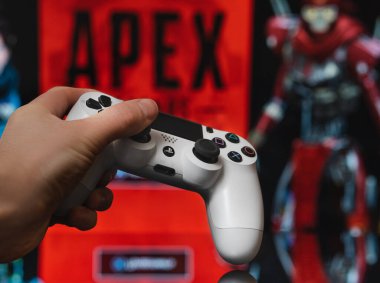 Odessa, Ukraine - February 9, 2020. White playstation 4 gamepad 