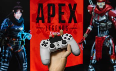 Odessa, Ukraine - February 9, 2020. White playstation 4 gamepad 