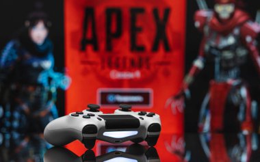 Odessa, Ukraine - February 9, 2020. White playstation 4 gamepad 