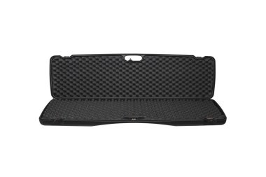 Silah taşımak ve depolamak için siyah plastik çanta. Silah taşıyıcısı beyaz arkaplanda izole edildi.