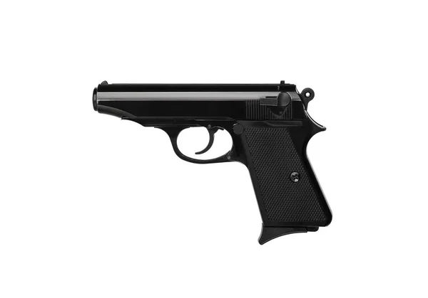 Pistola Nera Isolata Sfondo Bianco Armi Corto Raggio Sport Autodifesa — Foto Stock
