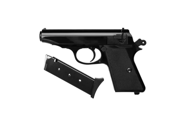 Pistola Arma Preta Isolada Fundo Branco Armas Cano Curto Para — Fotografia de Stock