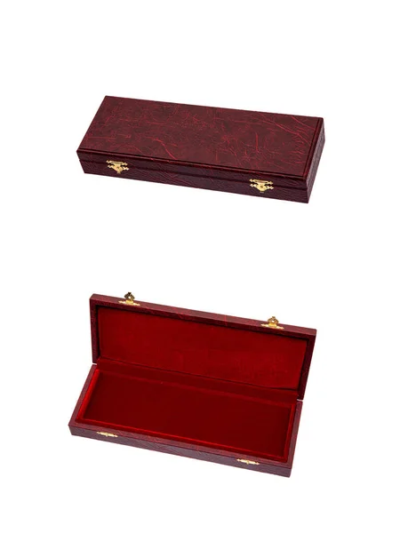 Red Case Gilded Locks Box Expensive Gift Luxury Packaging Isolate — 스톡 사진