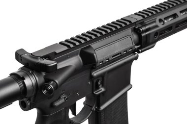 Modern otomatik karabina beyaz arka planda izole edilir. Ordu, polis ve özel birimler için silahlar. Görünmez bir tüfek..