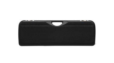 Silah taşımak ve depolamak için siyah plastik çanta. Silah taşıyıcısı beyaz arkaplanda izole edildi.