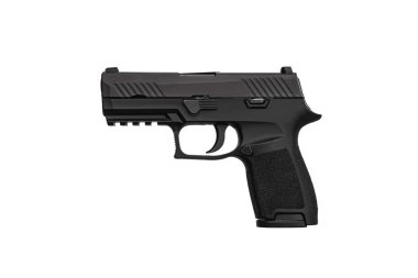 Modern siyah silah beyaz arka planda izole edilir. Polis ve ordu için silahlar..