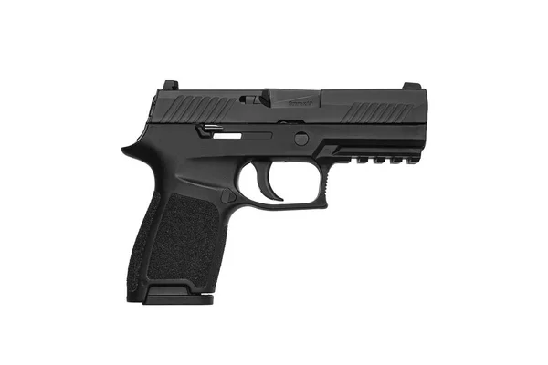 Pistola Preta Moderna Isolada Fundo Branco Armas Para Polícia Exército — Fotografia de Stock
