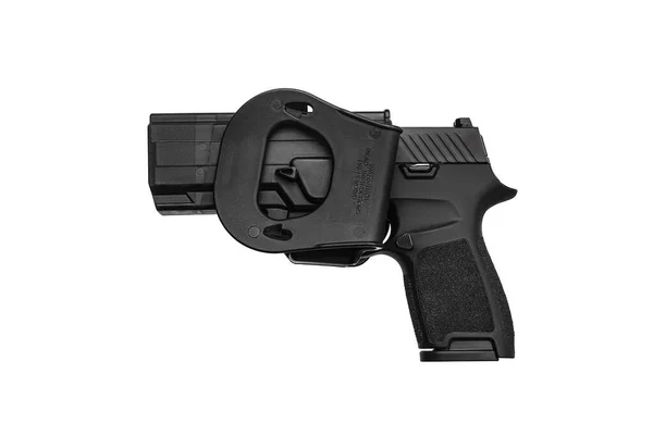 Modern Svart Pistol Isolera Vit Bakgrund Vapen För Polisen Och — Stockfoto