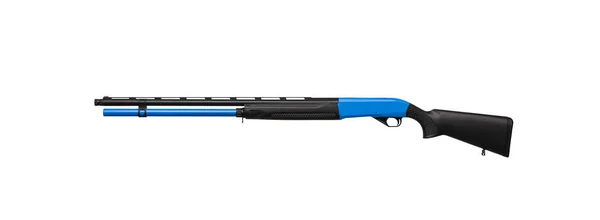 青のアクセントを持つ現代の黒の半自動散弾銃は 白い背景に隔離されます スポーツ 狩猟用武器 — ストック写真