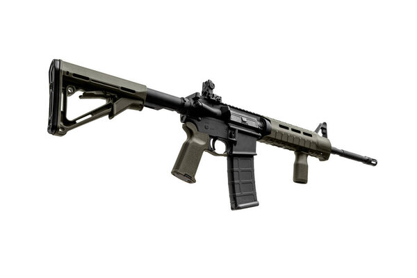 Modern automatic rifle isolated on white background. Weapons for police, special forces and the army. Automatic carbine with mechanical sights. Assault rifle on white back.