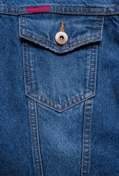 Modrá Džínová Textura Detailní Záběr Prvků Džínové Bundy Pozadí Pro — Stock fotografie
