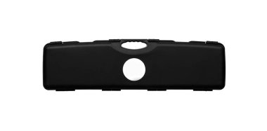 Silah taşımak ve depolamak için siyah plastik çanta. Silah taşıyıcısı beyaz arkaplanda izole edildi.