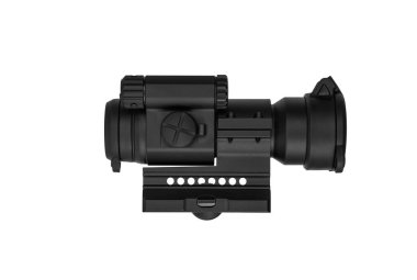 Modern siyah optik dürbün beyazda izole edilmiş bir silah için. Beyaz arkaplanda görüş alanı izole edildi