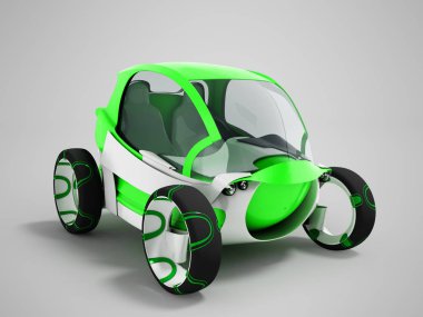 Modern elektrikli otomobil için şehir 3d beyaz insets bakış açısı ile yeşil Havaalanı için render gölge ile gri arka plan üzerinde