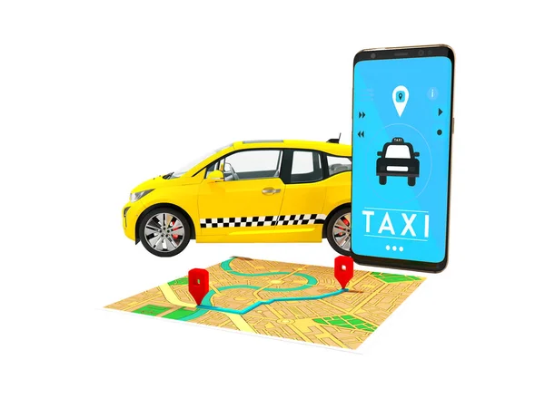 Moderní Pojetí Taxi Volání Elektromobil Chytrým Telefonem Přes Mobilní Modrá — Stock fotografie