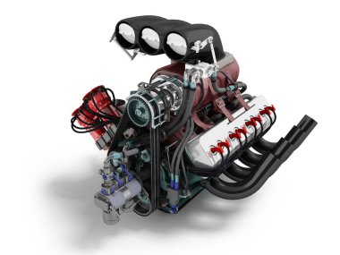 The car turbo is red. blue. front perspective 3d rendering on white background with shadow clipart