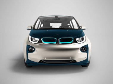 Modern elektrikli araba koyu mavi gri açık gölge ile gri arka plan üzerinde 3d render