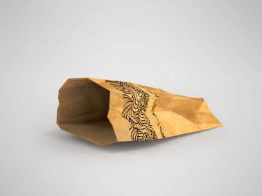 Kağıt çanta yalan üzerinde sol 3d açık gri bir arka planda bir gölge ile render