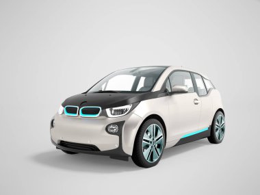 Modern elektrikli otomobil önünde beyaz perspektif 3d render gölge ile gri arka plan üzerinde