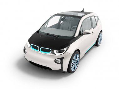 Şehir için modern elektrikli otomobil ön 3d render gölge beyaz zemin üzerine