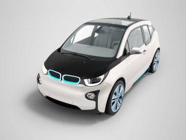 Şehir için modern elektrikli otomobil ön 3d render gölge ile gri arka plan üzerinde