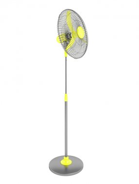 Modern pervane bir metal kubbe üzerinde ayak 3d render beyaz zemin üzerine sarı bir pervane ile gölge yok