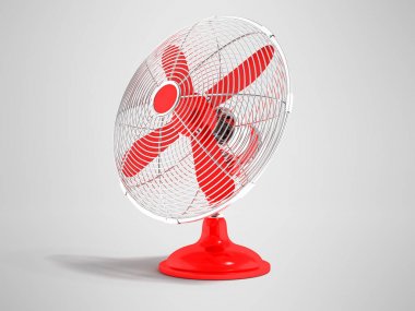 Bir kırmızı pervane masaüstü metal bir kubbe içinde modern pervane gölgeli gri bir arka plan üzerinde 3d render