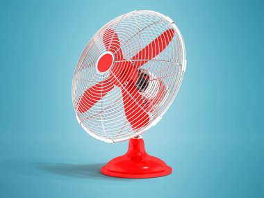 Bir kırmızı pervane masaüstü metal bir kubbe içinde modern pervane bir gölge ile mavi bir arka plan üzerinde 3d render