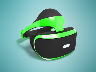 Oyun ve film yeşil açık 3d render gölge ile mavi arka plan üzerinde izlemek için Modern sanal gerçeklik gözlük