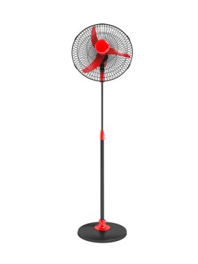 Bacak metal ızgara siyah 3d render gölge beyaz zemin üzerine kırmızı modern fan