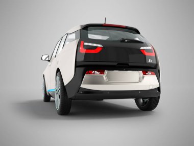 Modern elektrikli otomobil hatchback arkasında perspektif 3d render gölge ile gri arka plan üzerinde siyah gri