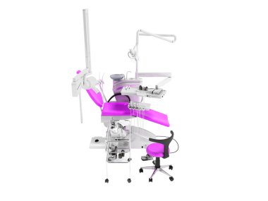 Modern yarı otomatik diş sandalye ışık gölge yok mor ile diş hekimliği ve diş sandalye beyaz arka plan üzerinde 3d işleme için donatım